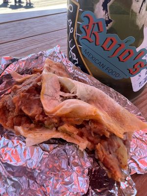 Inside of the Al pastor burrito — amazing   at Rojos Mexican Food in Seattle