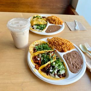 Excellent tacos and yummy horchata! We cleaned our plates!  at Rojos Mexican Food in Seattle