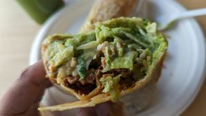 The loaded 'asada' burrito at Rojos Mexican Food in Seattle