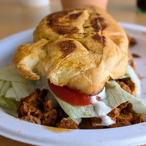Torta with carne asada at Rojos Mexican Food in Seattle