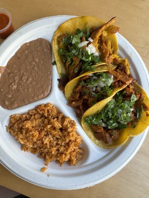 Taco plate, 2 asada 1 chickn  at Rojos Mexican Food in Seattle