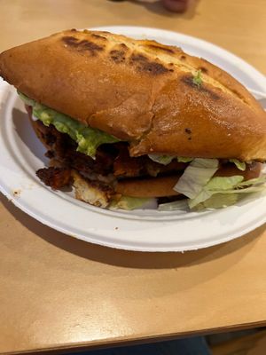 Torta with al pastor and avocado at Rojos Mexican Food in Seattle
