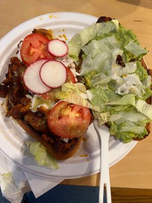 Torta with al pastor and avocado at Rojos Mexican Food in Seattle