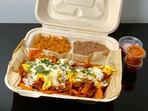 chilaquiles special (takeout) at Rojos Mexican Food in Seattle