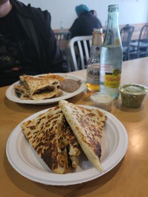 Quesadillas with chikken and carnitas. at Rojos Mexican Food in Seattle