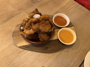 Oyster mushroom calamari   at Mana Mana - West in Amsterdam