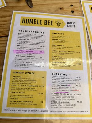 Breakfast Menu   at Humble Bee Cafe in Northridge