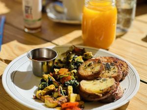 Tofu scramble, flavor/seasoned well, hold the olive oil drizzle.   at Humble Bee Cafe in Northridge