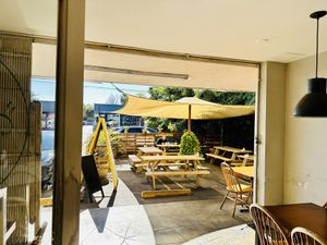 Outdoor patio seating   at Humble Bee Cafe in Northridge
