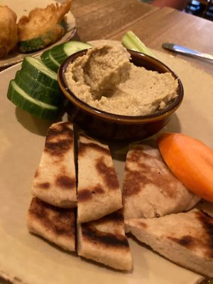Hummus with veggie and pita at The Orchard in Frederick