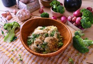 Broccoli Caesar - charred broccoli, whipped coconut, onion crumble at Cuca in Jimbaran
