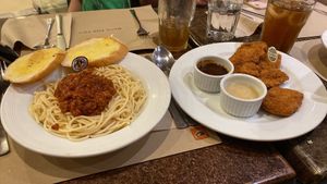 plant-based spaghetti (without cheese) and nuggets  at Pancake House in Quezon City