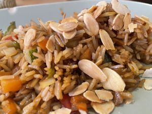 Basmati with vegetables and almonds (vegan)  at Localino in Oristano