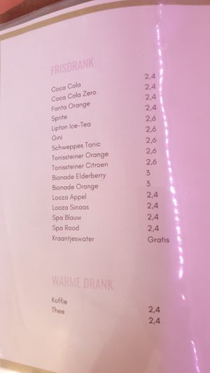 Menu at Sprout in Bruges