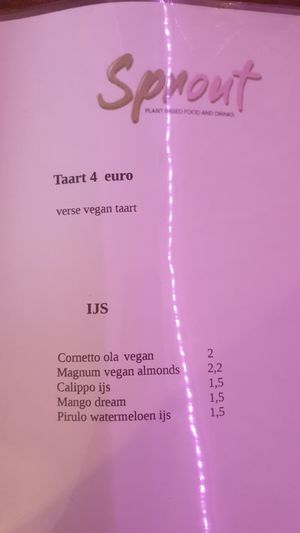 Menu at Sprout in Bruges
