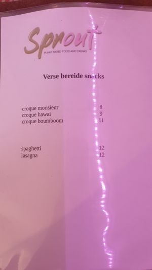 Menu at Sprout in Bruges