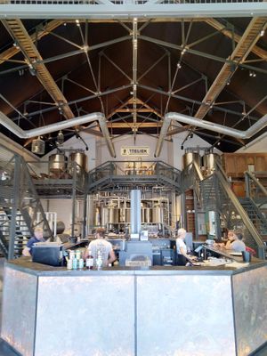 Restobar, micro-brewery, distillery and lemonade factory in a former church at Batteliek in Mechelen