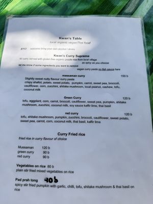 Menu  at Kwanjai Thai food in Pai