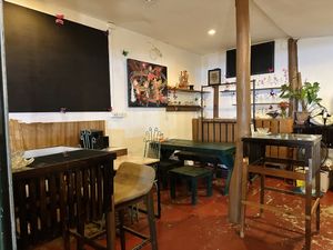 Restaurant interior, extended seating   at Kwanjai Thai food in Pai
