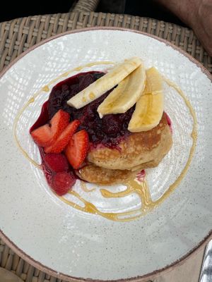 Vegan berry compote pancakes at Sara's Tea Garden in Leigh-on-sea