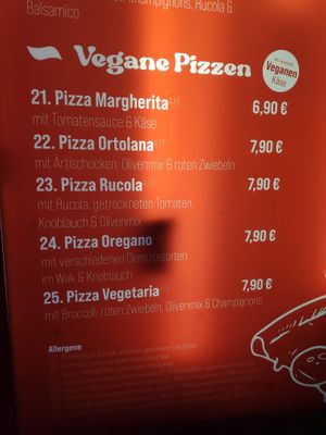 Vegan menu at Oregano Pizza Imbiss in Berlin