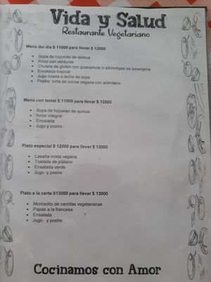 Menu at Vida y Salud in Cali