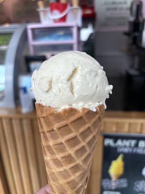 Vanilla ice cream on waffle cone   at Harbourside Flavours in Bridlington