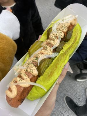 Hot dog at Manchester christmas market 2022   at PANC Foods in Manchester