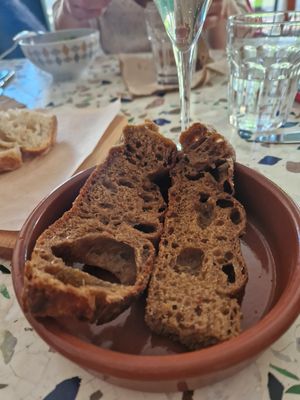 House black garlic focaccia at The Cooking Flea Supper Club in Bristol