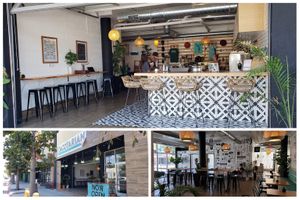 What a cool place! Try as many of the 15 taco choices as you can. The birria, al pastor, mushroom asada, & carne asada amazing; the coconut cake, DIVINE! Atmosphere & people 10/10! at Tacotarian in San Diego