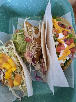 Fish taco, chicken taco, at Tacotarian in San Diego