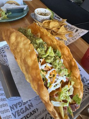 Giant taco with Al Pastor protein  at Tacotarian in San Diego