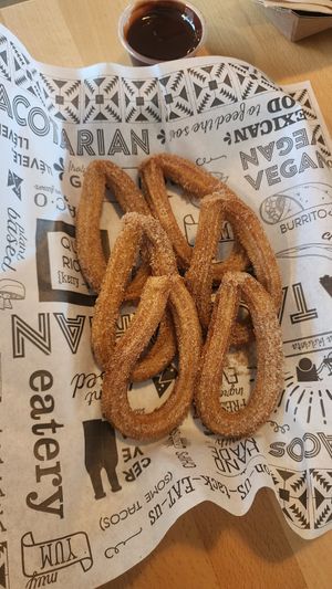 Churro with chocolate at Tacotarian in San Diego