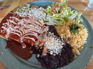 Red and Green Enchilada Plate - delicious 😋   at Tacotarian in San Diego
