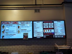 Menu with vegan options clearly marked at MN Nice Cream in Stillwater