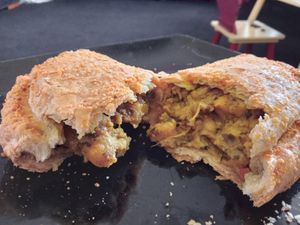 Spiced cauliflower and onion bhaji pasty  at The Cornish Bakery in Keswick
