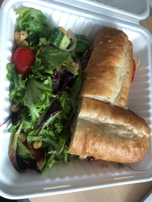 Meaty ball sub with side salad - to go at Pianta at the New Deal Cafe in Greenbelt