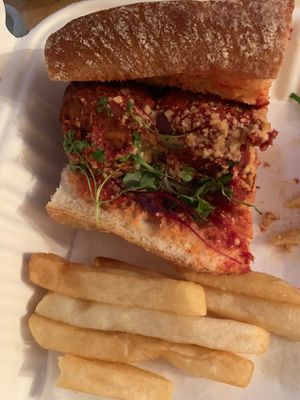 Meaty Ball sub (not sure if name is correct). Yummy ....couldn’t even take a pic first without diving in! 👌🏾 at Pianta at the New Deal Cafe in Greenbelt