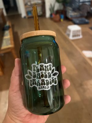They even have logo cups! at Plant Based Paradise - Kaimuki in Honolulu