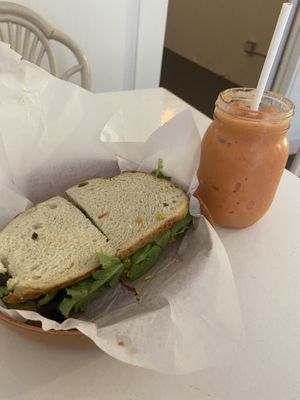 Big breakfast sandwich and guava goddess  at Plant Based Paradise - Kaimuki in Honolulu