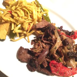 Peppered steak with tofu and noddles  at Sweet and Natural in Mount Rainier