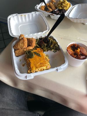 Chickun plantain lasagna collards at Sweet and Natural in Mount Rainier