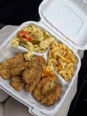 Fried "chicken" Mac and cheez, & tofu scramble at Sweet and Natural in Mount Rainier