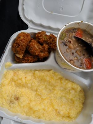 Grits, beans, and quinoa sausages at Sweet and Natural in Mount Rainier