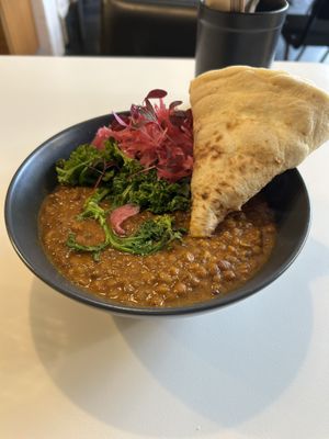 Dahl with kale, pickles & flatbread   at Helma in North London