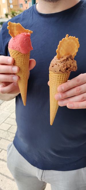 Strawberry and choco banana at Gelateria I Nonni in Rovinj