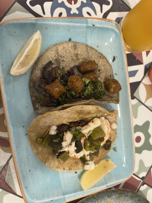 ‘Chorizo’ taco and bean taco  at Distrito Vegano - Pop Up in Madrid