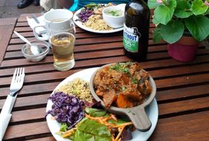 Caribbean casserole, and the Light lunch (with soup). Both awesome! at Willow Vegetarian Garden Restaurant in Totnes
