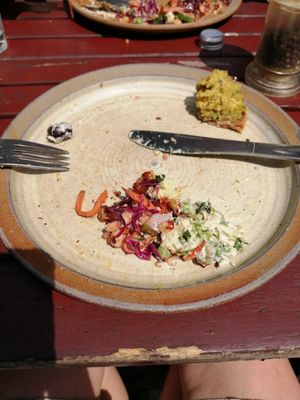 What is left of my vegan flan.... Sorry. at Willow Vegetarian Garden Restaurant in Totnes