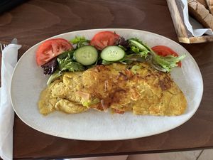 Vegan chickpea omelet   at Heaven's Cafe in Naxos